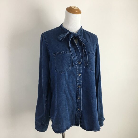 RAILS Long Sleeve Dark Vintage Wash ROSALEE Tie Collar Chambray Denim Shirt - Picture 8 of 12